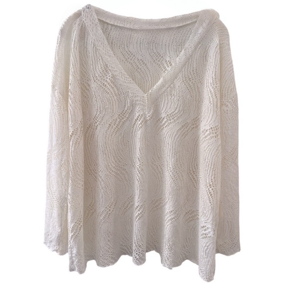 Women’s White V Neck Long Sleeve Swim Cover Up Top - Picture 1 of 7